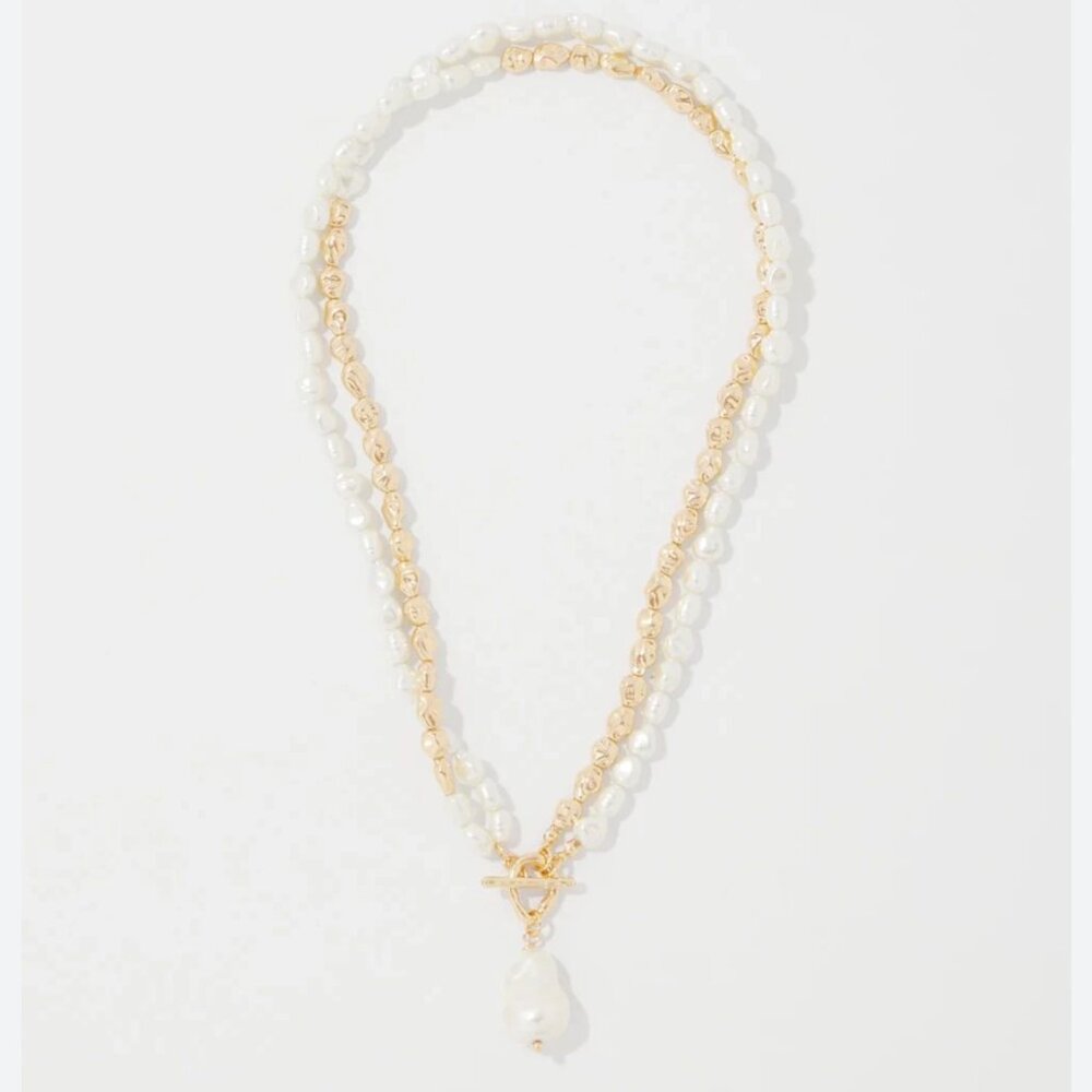 nwt WHITE HOUSE BLACK MARKET gold and pearl convertible necklace